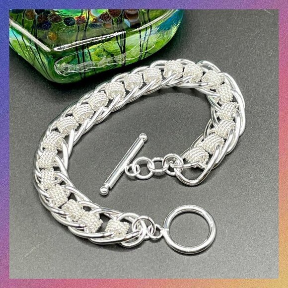 Sterling Silver 925 Weave and Chain Bracelet #1131 - Picture 8 of 10